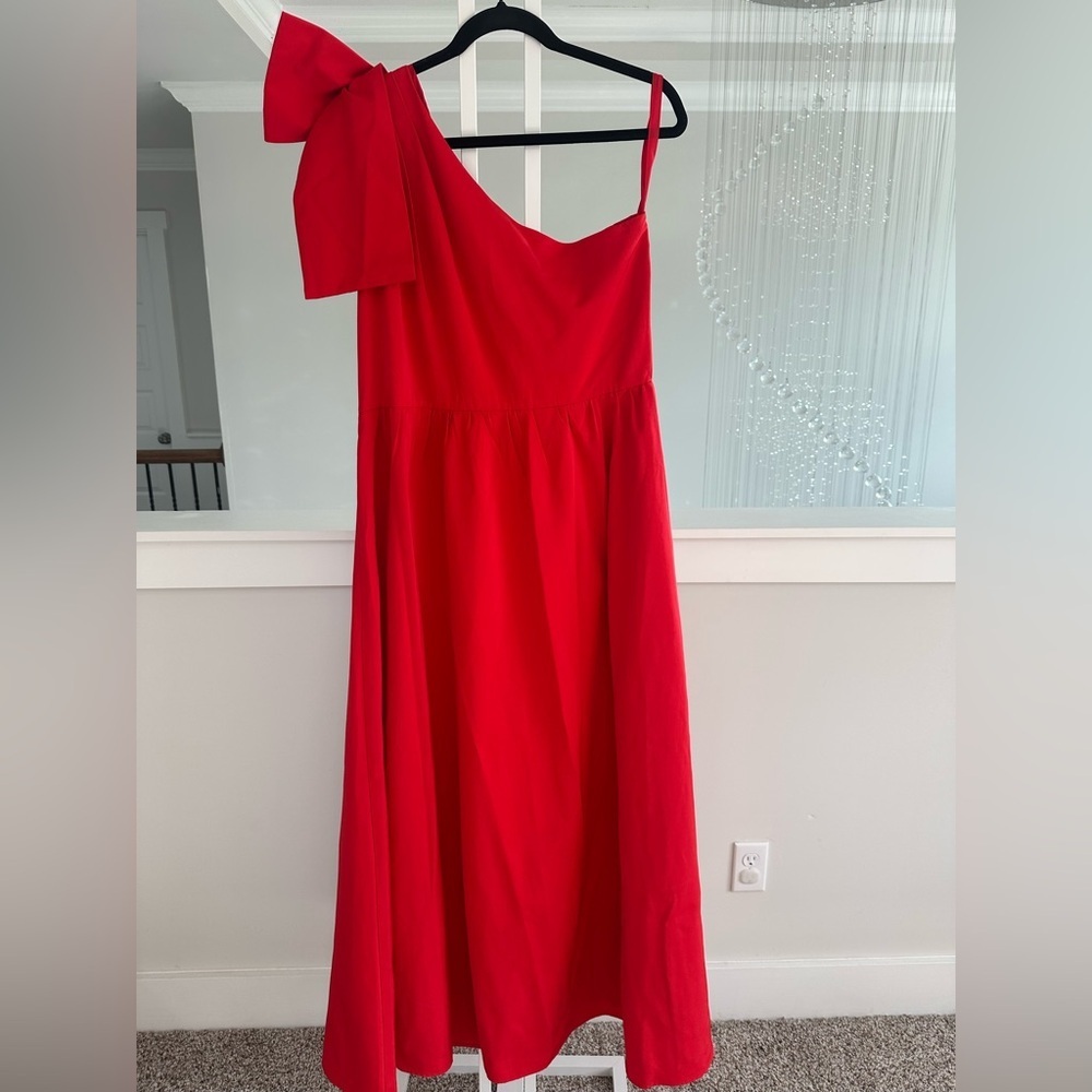 Abbey Glass Fiery Red One Shoulder Bow Accent Dress - Picture 7 of 8